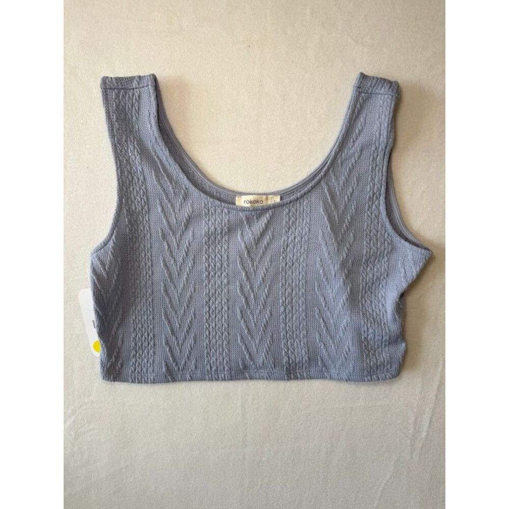 Women's Rokoko Boutique Brand Textured Tank Top Blue Cropped Size XL NWT